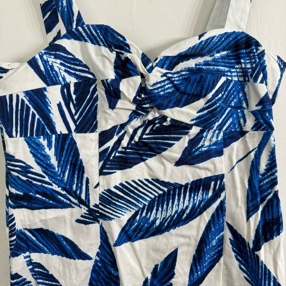 Jones New York Signature Stretch Blue White Tropical Palm Leaf Dress Size 4 - Picture 2 of 7
